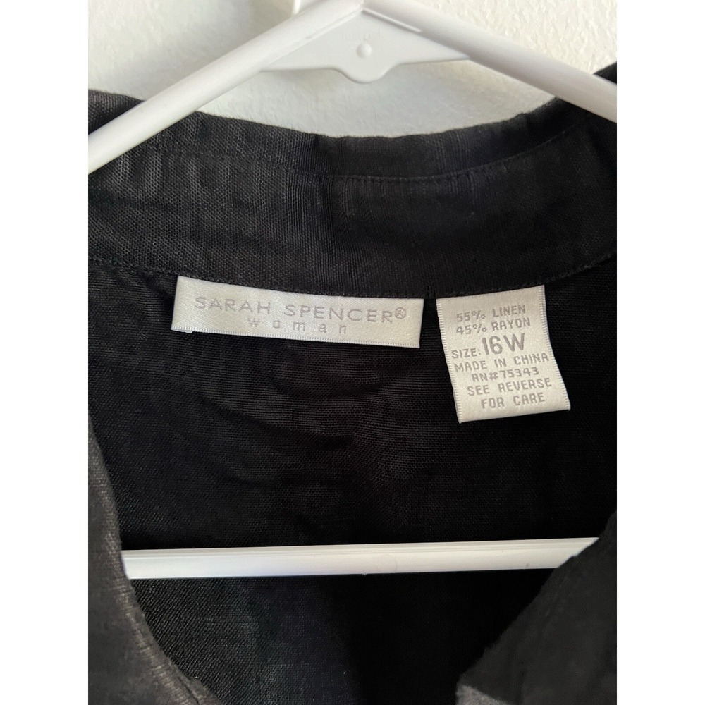 Sarah Spencer Black Linen Blouse Women's 16 Embroidered Artsy Goldfish Colorful - Picture 2 of 16